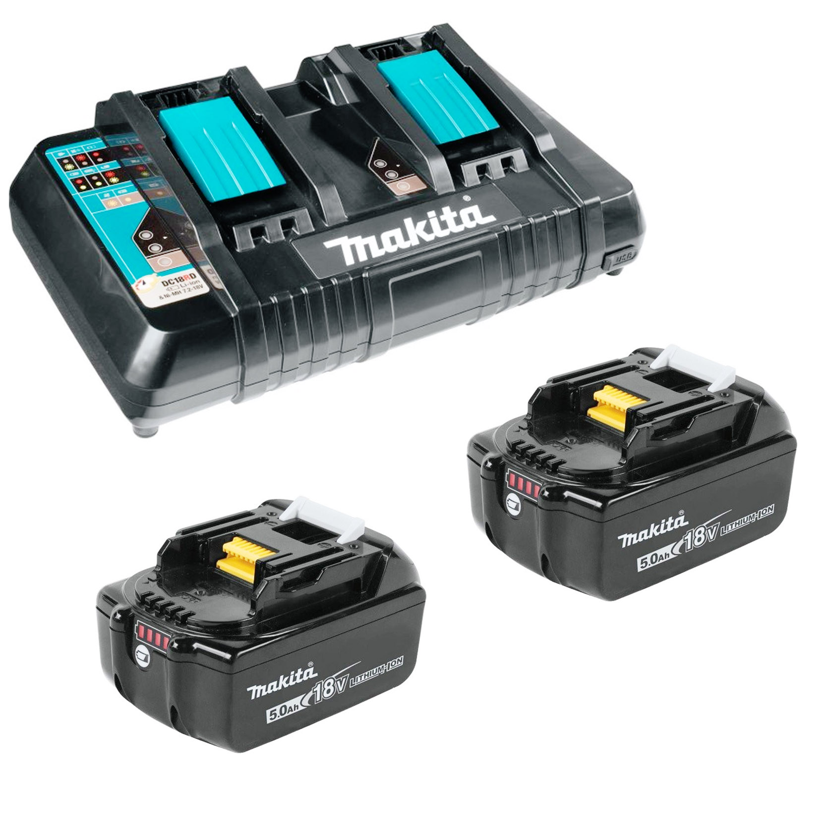 Аккумулятор 191L75-3 (2 шт; 18В; 5.0 Ач; Li-Ion) с зарядным устройством Makita 199380